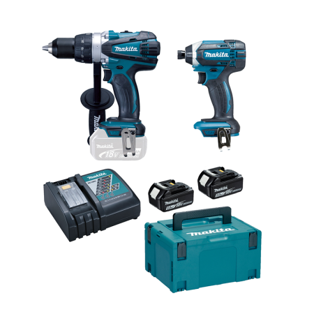 Ensemble de 2 machines 18V (DDF458 + DTD152) DLX2144TJ1 + 2 batteries BL1850 18V 5 Ah + 1 chargeur rapide DC18RC MAKITA