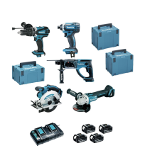 Pack 5 outils 18 V DLX5039PTJ MAKITA (DHP458 + DTD152 + DGA504 + DHR202 + DSS610)