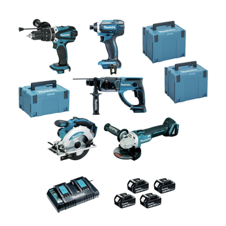 Pack 5 outils 18 V DLX5039PTJ MAKITA (DHP458 + DTD152 + DGA504 + DHR202 + DSS610)