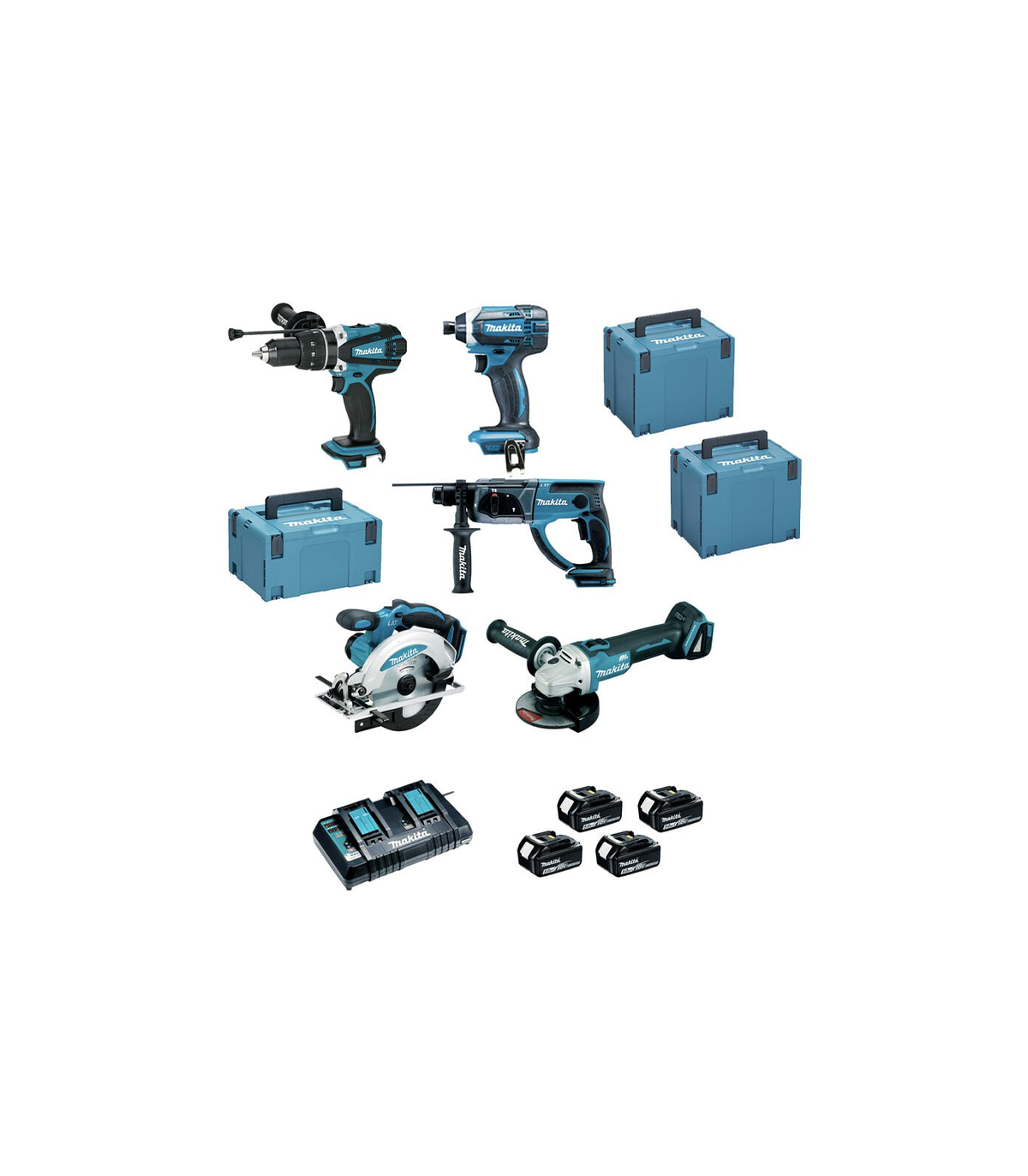 Pack 5 outils 18 V DLX5039PTJ MAKITA (DHP458 + DTD152 + DGA504 + DHR202 + DSS610)