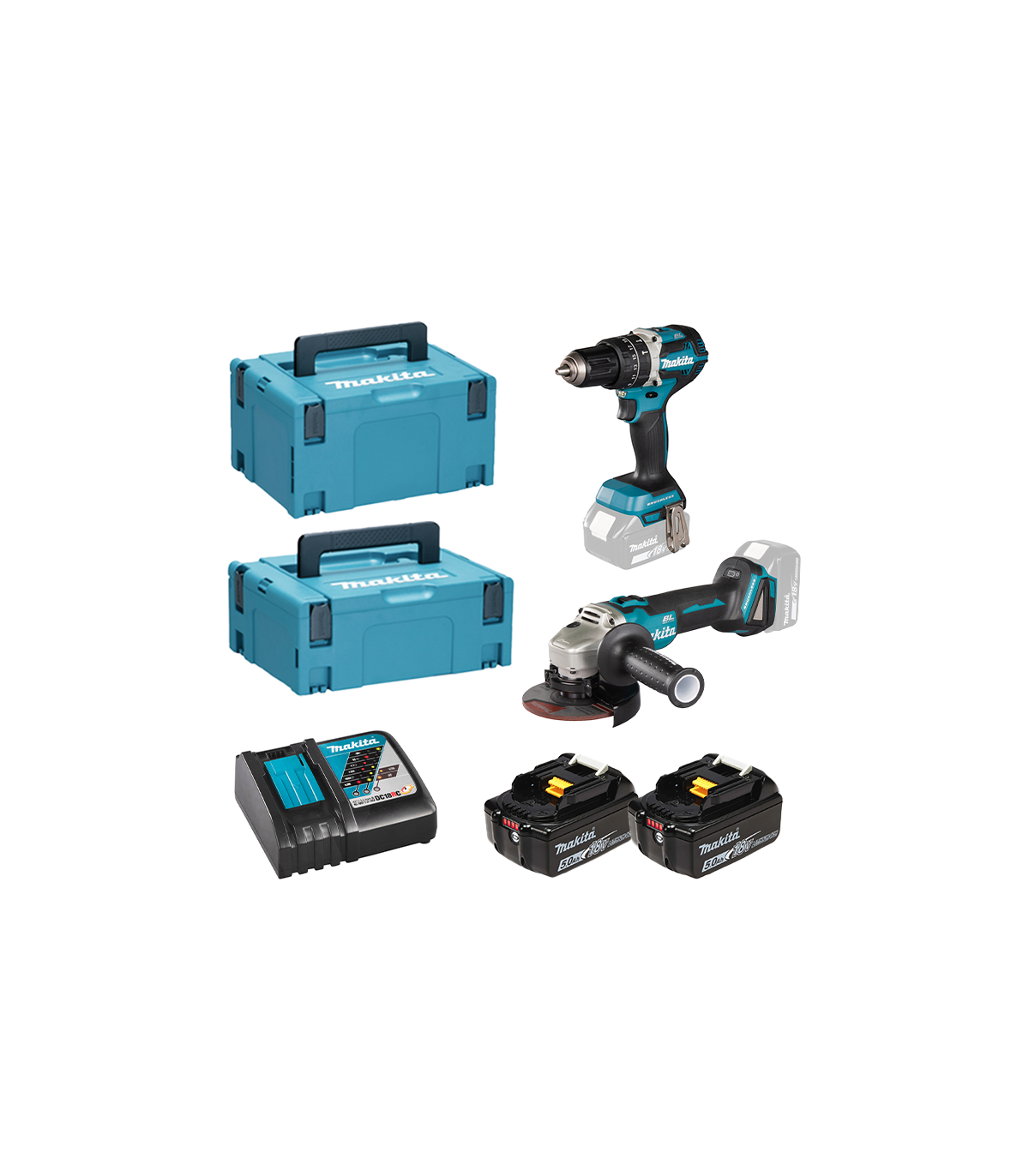 Pack perceuse-visseuse à percussion DHP484ZJ + Meuleuse Ø125mm DGA506ZJ MAKITA
