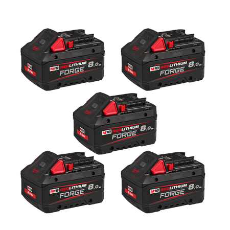 Pack de 5 batteries FORGE M18 FB8 18V 8 Ah MILWAUKEE