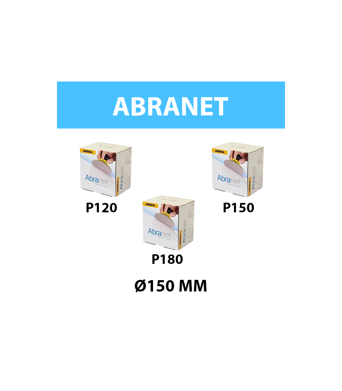 Pack de 150 disques abrasif Abranet Ø 150 mm grain 120/150/180 MIRKA