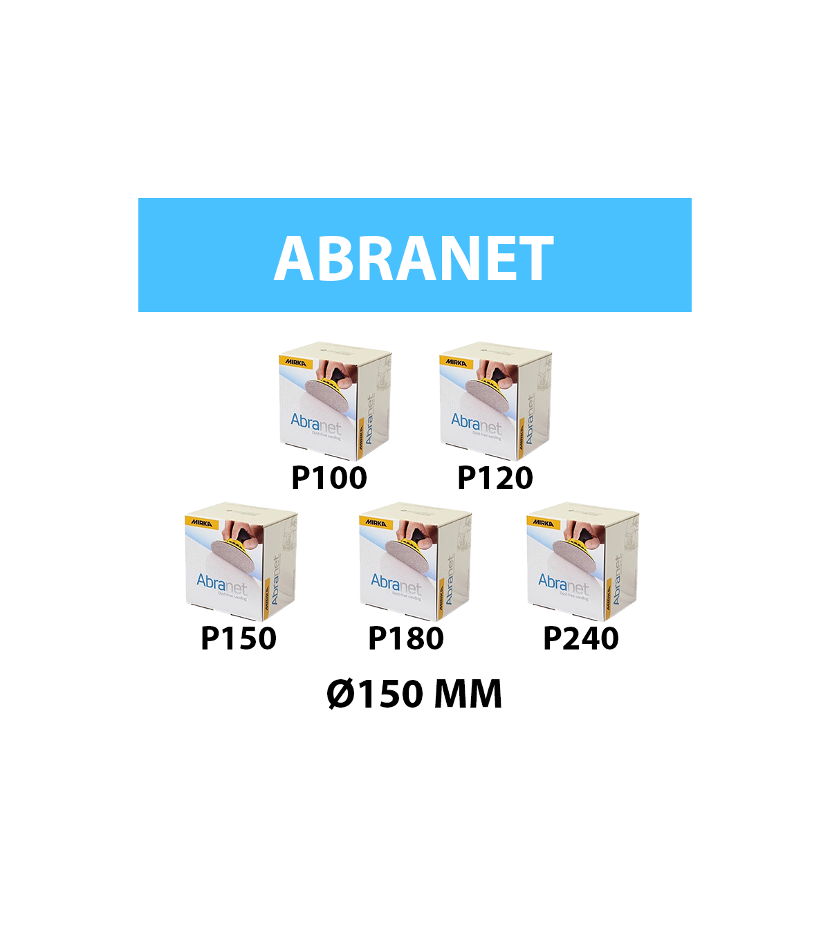 Pack de 250 disques abrasif Abranet Ø 150 mm grain 100/120/150/180/240 MIRKA