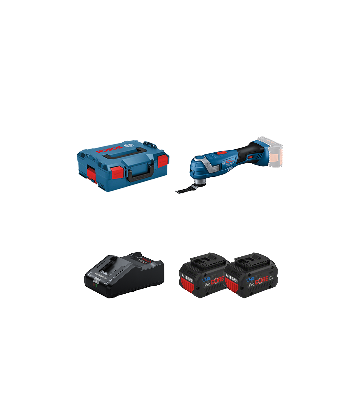 Découpeur-ponceur GOP 18V-34 + 2 batteries Procore 18V 8 Ah + 1 chargeur GAL 18V-160 BOSCH