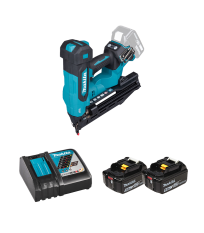 Cloueur d'angle 20° pneumatique 18V DBN610Z + 2 batteries BL1850B 18V 5 Ah + chargeur rapide DC18RC MAKITA