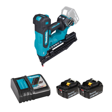 Cloueur d'angle 20° pneumatique 18V DBN610Z + 2 batteries BL1850B 18V 5 Ah + chargeur rapide DC18RC MAKITA