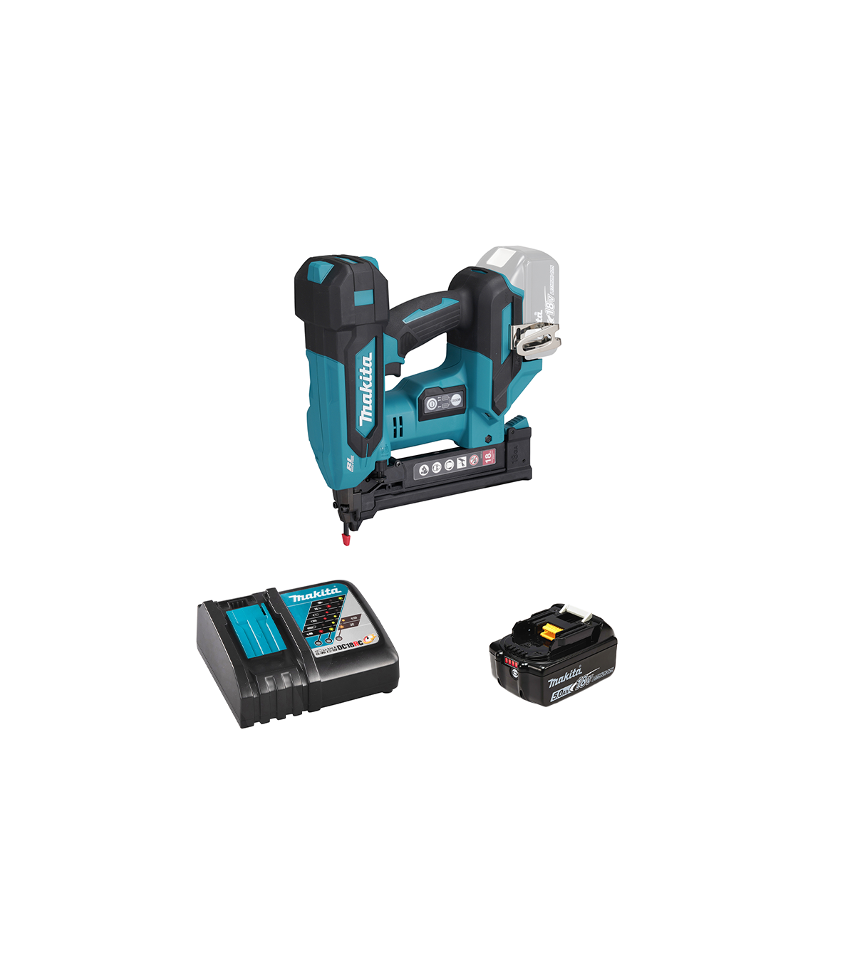 Agrafeuse 18V DST630Z + 1 batterie BL1850B 18V 5 Ah + chargeur rapide DC18RC MAKITA