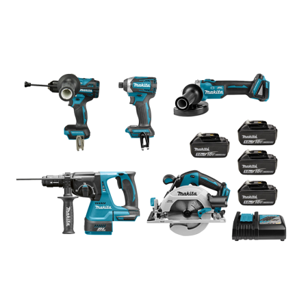 Pack de 5 machines 18V DLX5106PTJ (DHP492 + DTD154 + DHR243 + DHS680 + DGA506) MAKITA