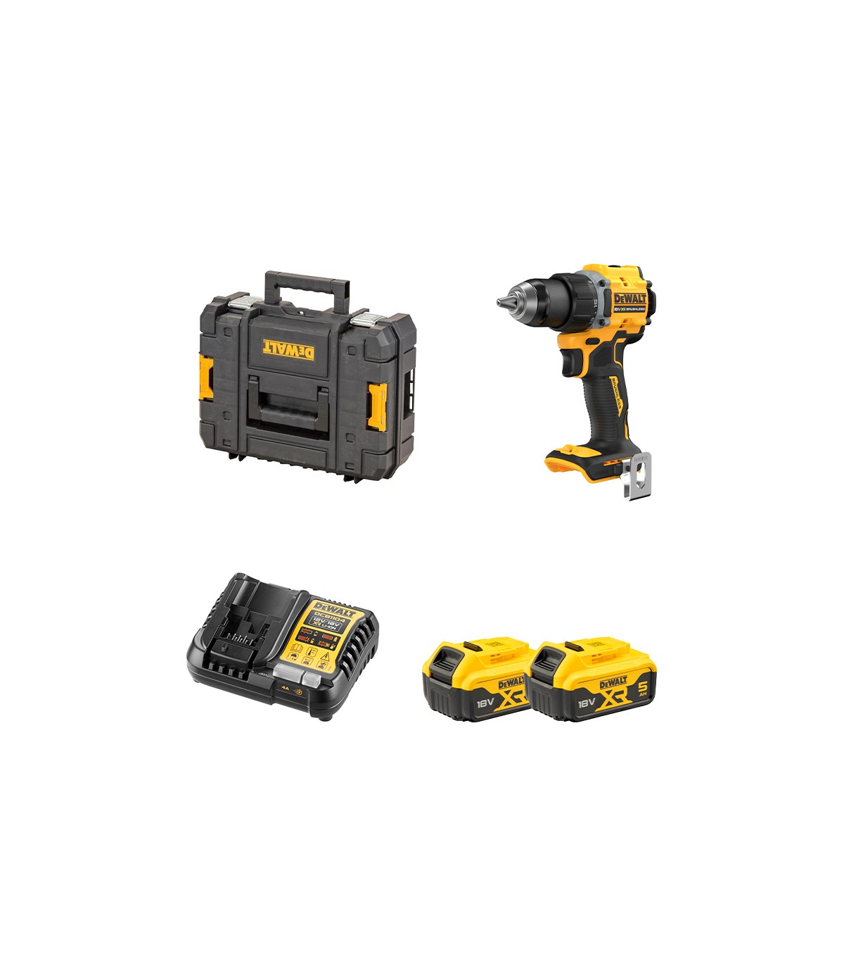 Perceuse-visseuse 18V DCD794NT-XJ + 2 batteries 18V 5 Ah + 1 chargeur DCB1104-QW DEWALT