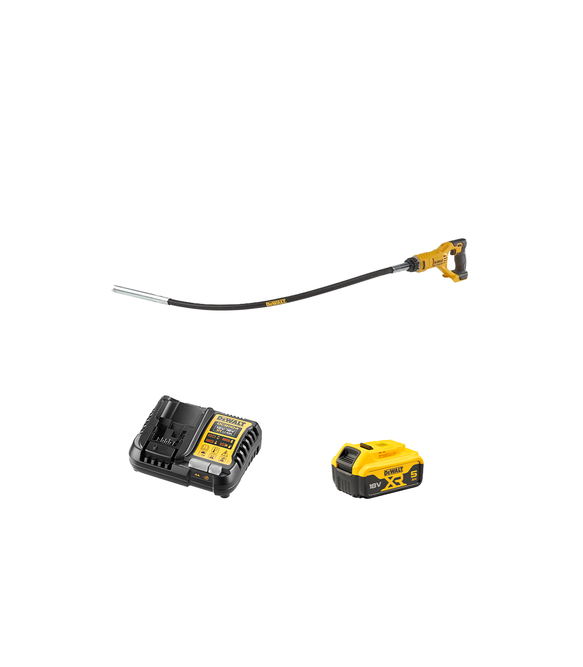 Vibrateur à béton DCE531N-XJ + 1 batterie 18V 5 Ah + 1 Chargeur DCB1104-QW DEWALT