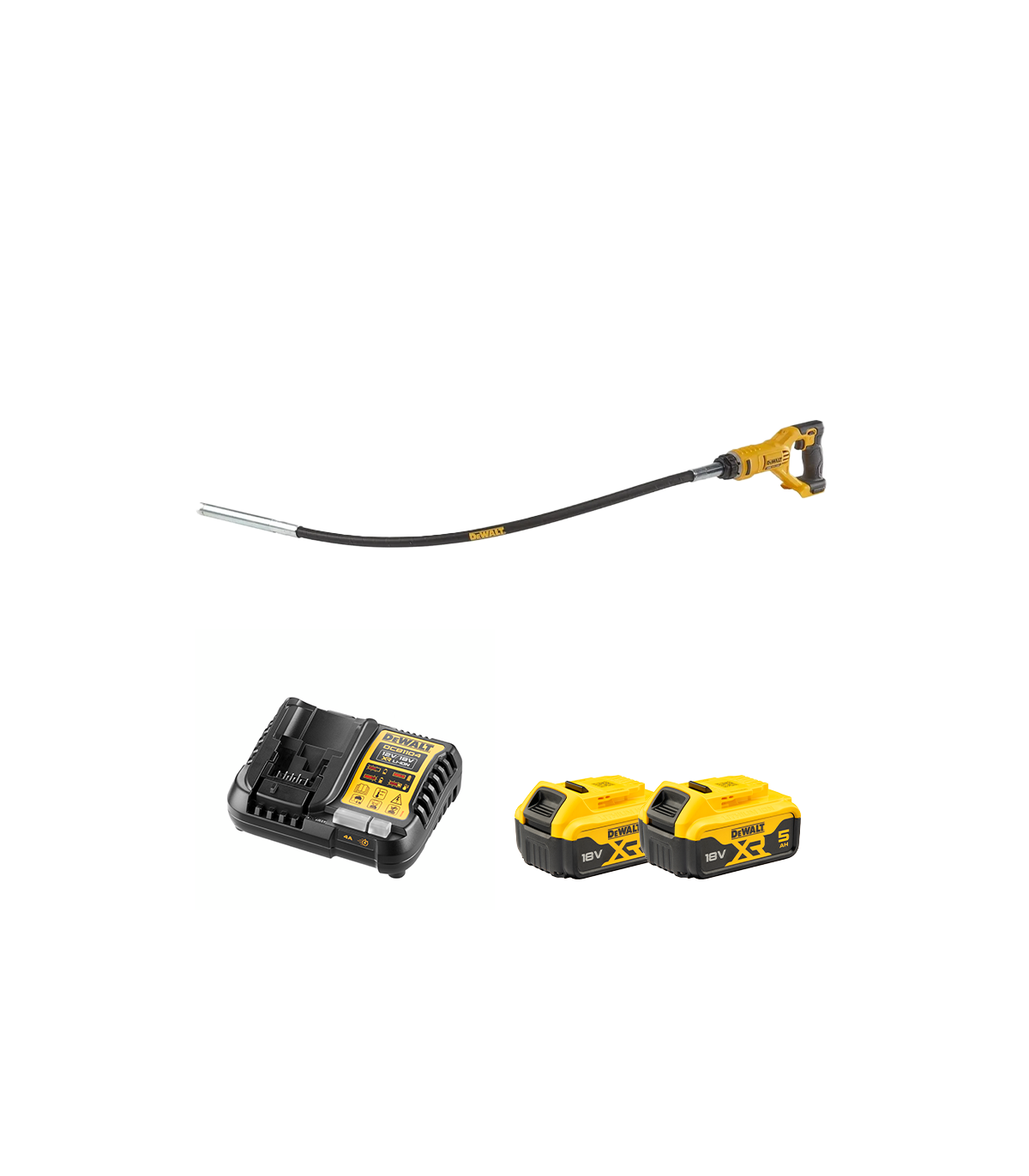Vibrateur à béton DCE531N-XJ + 2 batteries 18V 5 Ah + 1 Chargeur DCB1104-QW DEWALT