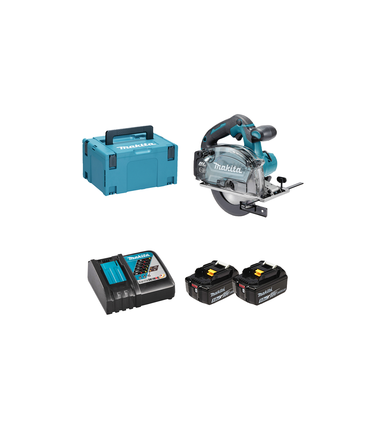 Scie circulaire à métaux 18V Ø150 mm DCS553ZJ + 2 batteries BL1850B 18V 5 Ah + 1 chargeur rapide DC18RC MAKITA