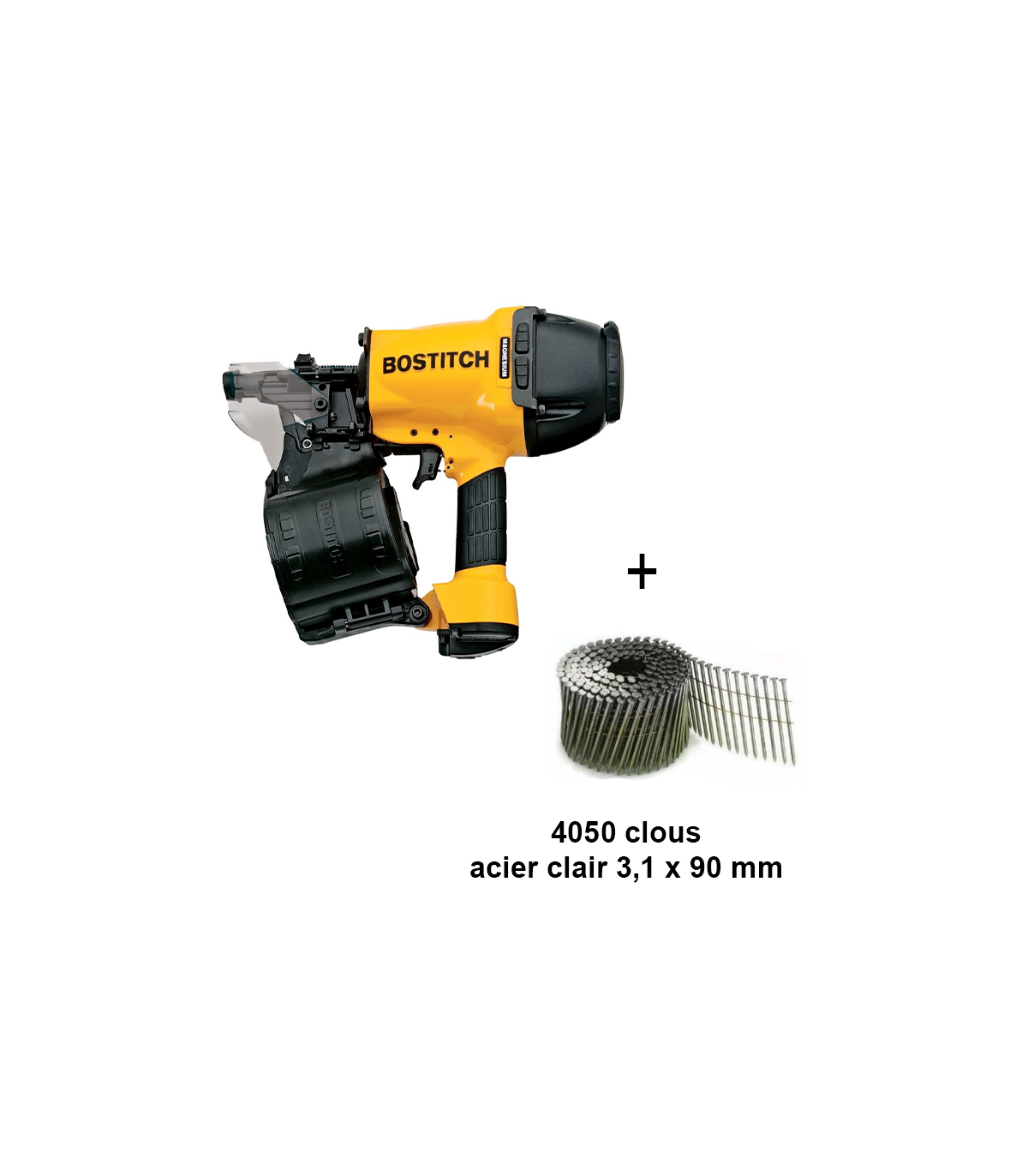 Pack Charpente Cloueur à rouleaux N89C-2K-E + 4050 Clous rouleau annelés acier 3,1x90mm BOSTITCH