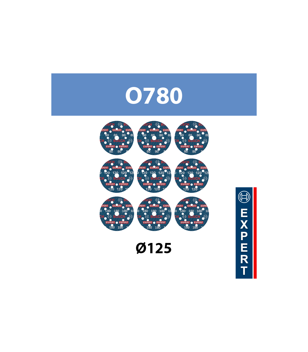 Coffret de 9 abrasifs O780 Ø125 mm P80/120/180 Multimatériaux BOSCH