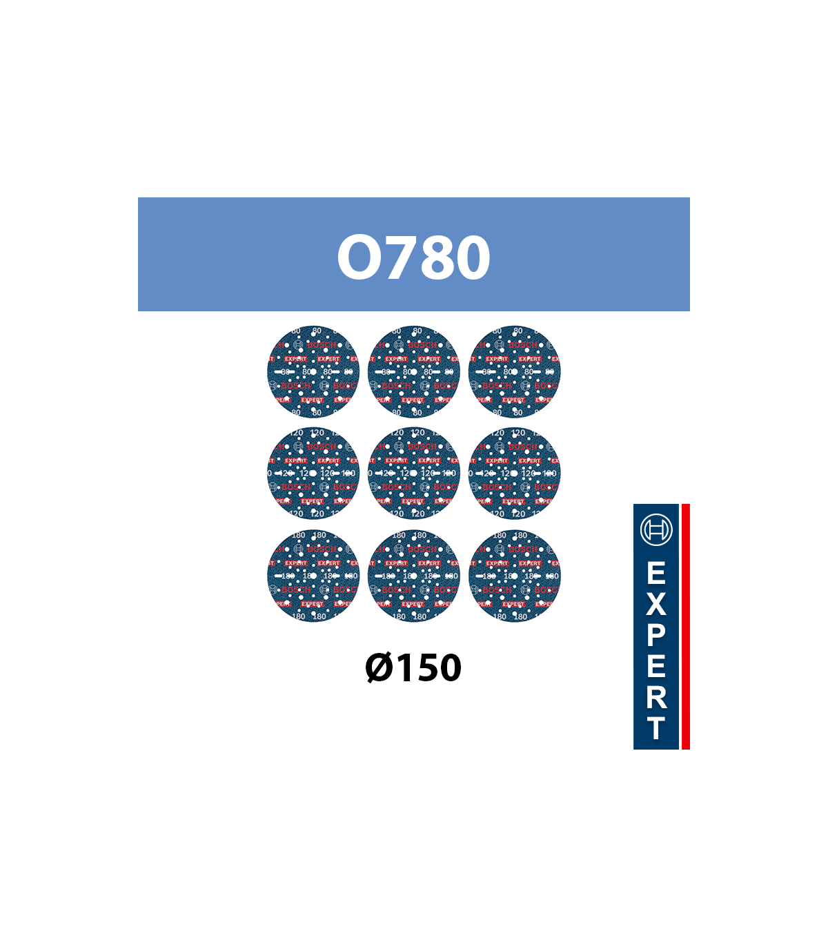 Coffret de 9 abrasifs O780 Ø150 mm P80/120/180 Multimatériaux BOSCH
