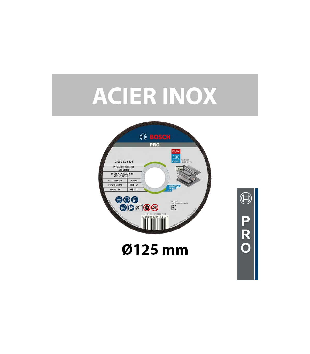 Lot de 10 disques à tronçonner Ø125x1 mm Standard for Inox Rapido BOSCH