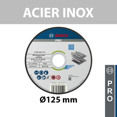 Lot de 10 disques à tronçonner Ø125x1,6 mm Standard for Inox Rapido BOSCH
