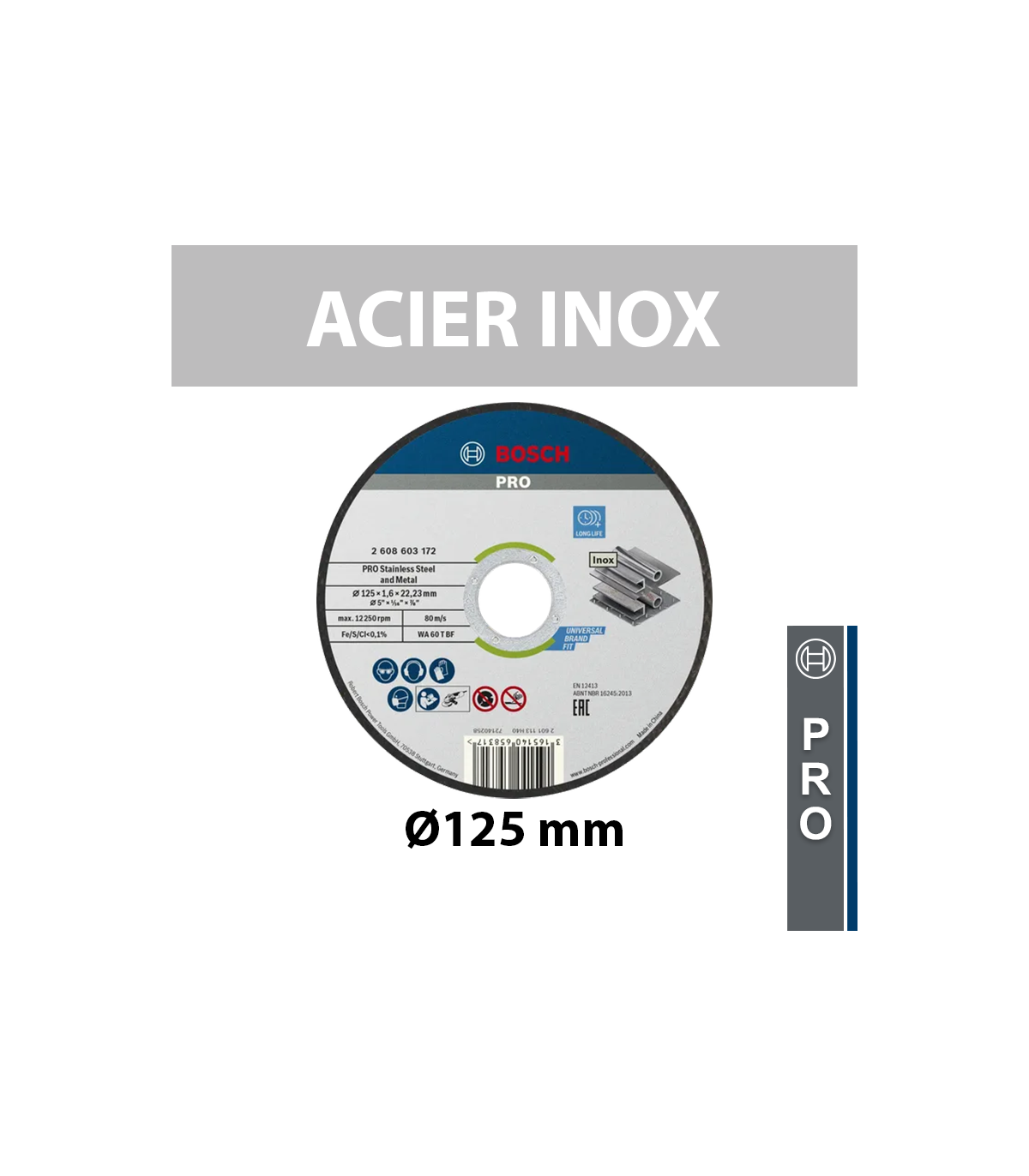 Lot de 10 disques à tronçonner Ø125x1,6 mm Standard for Inox Rapido BOSCH