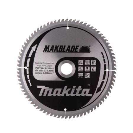 Lame carbure de scie radiale et d'onglet ''Makblade'' Bois Ø260 mm MAKITA