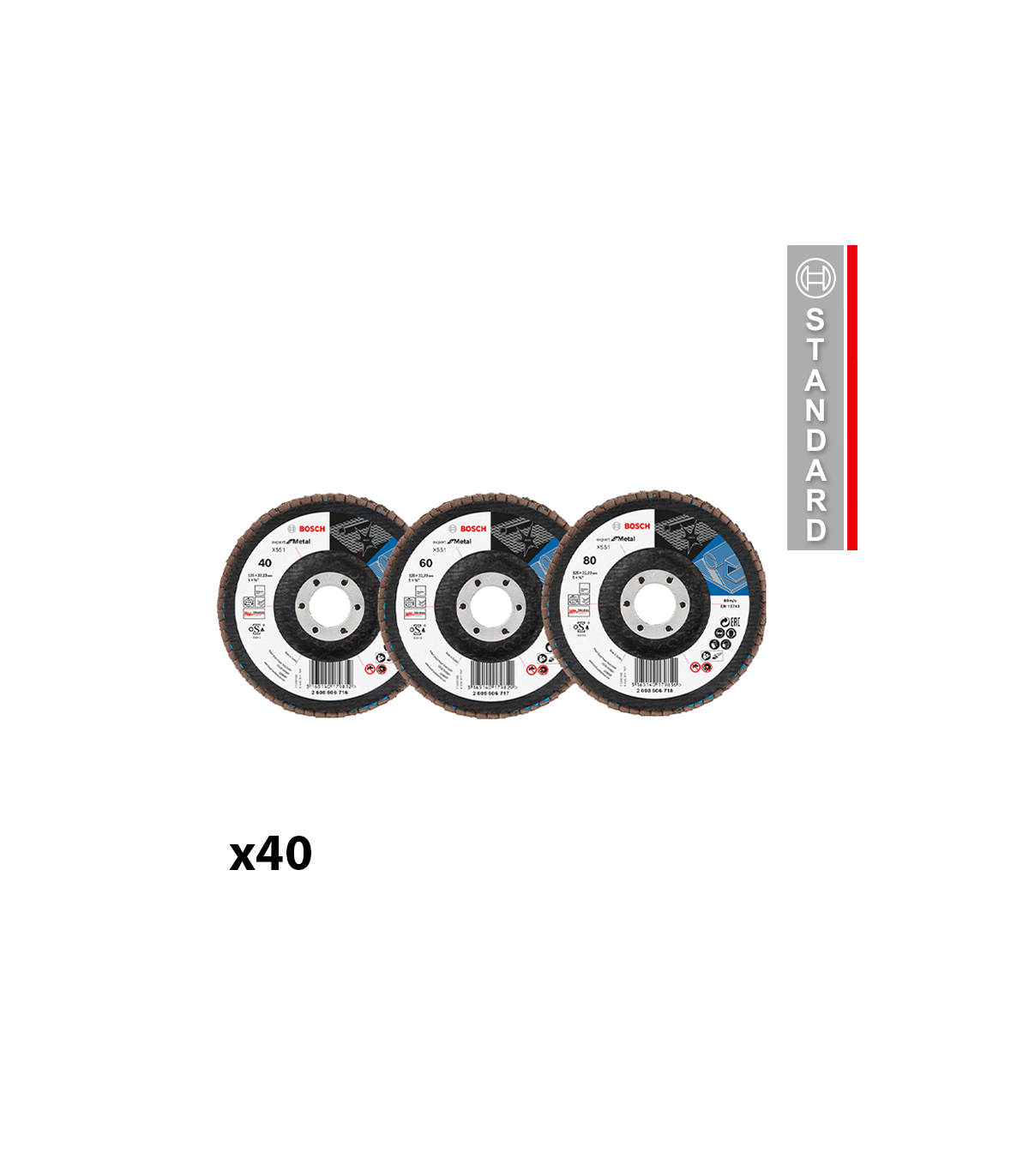 Lot de 40 disques à lamelles bombé X551 Ø125 mm Expert Métal BOSCH