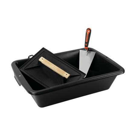 Lot de maçon : Auge 25L + truelle 20cm + taloche 26x35cm MONDELIN