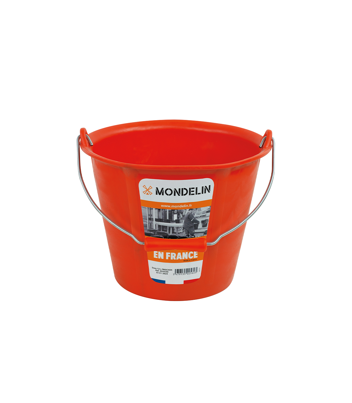 Seau 12L de maçon Prochok orange avec poignée MONDELIN
