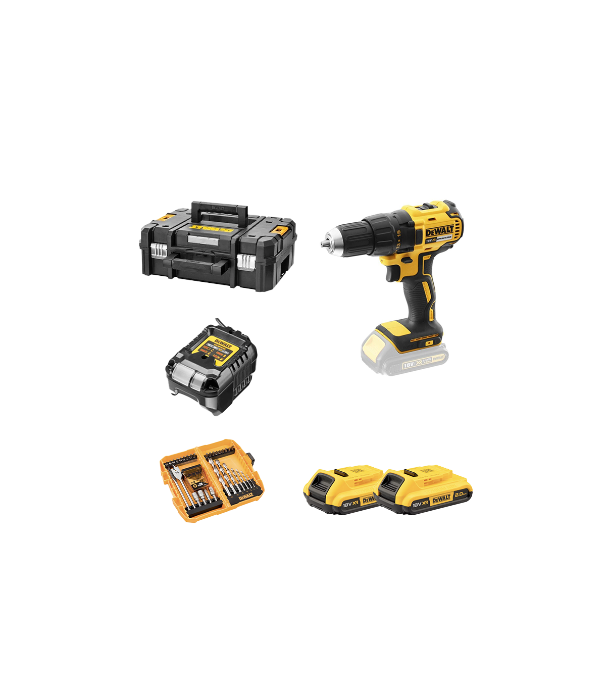 Perceuse-visseuse 18V DCD777NT + 2 batteries 18V 2Ah + 1 Chargeur DCB1102-QW + 1 coffret d'accessoire DEWALT