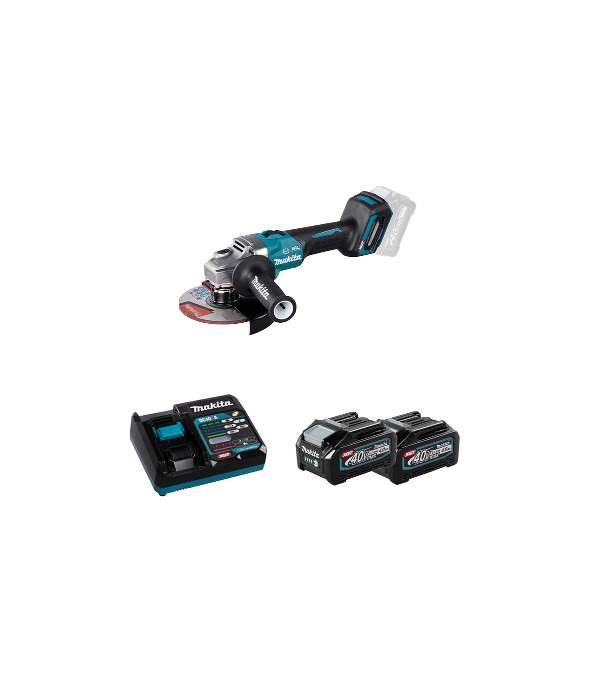 Meuleuse Ø150mm 40V GA035GZ + 2 batteries 40V 4 Ah + chargeur rapide DC40RA MAKITA
