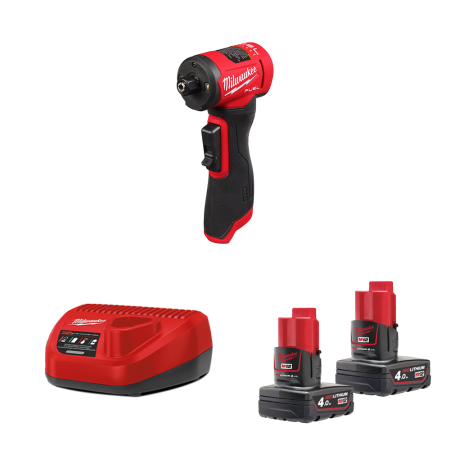 Meuleuse droite coudée M12 FDGA2-0 + 2 batteries 4 Ah 12 V + 1 chargeur C12C MILWAUKEE