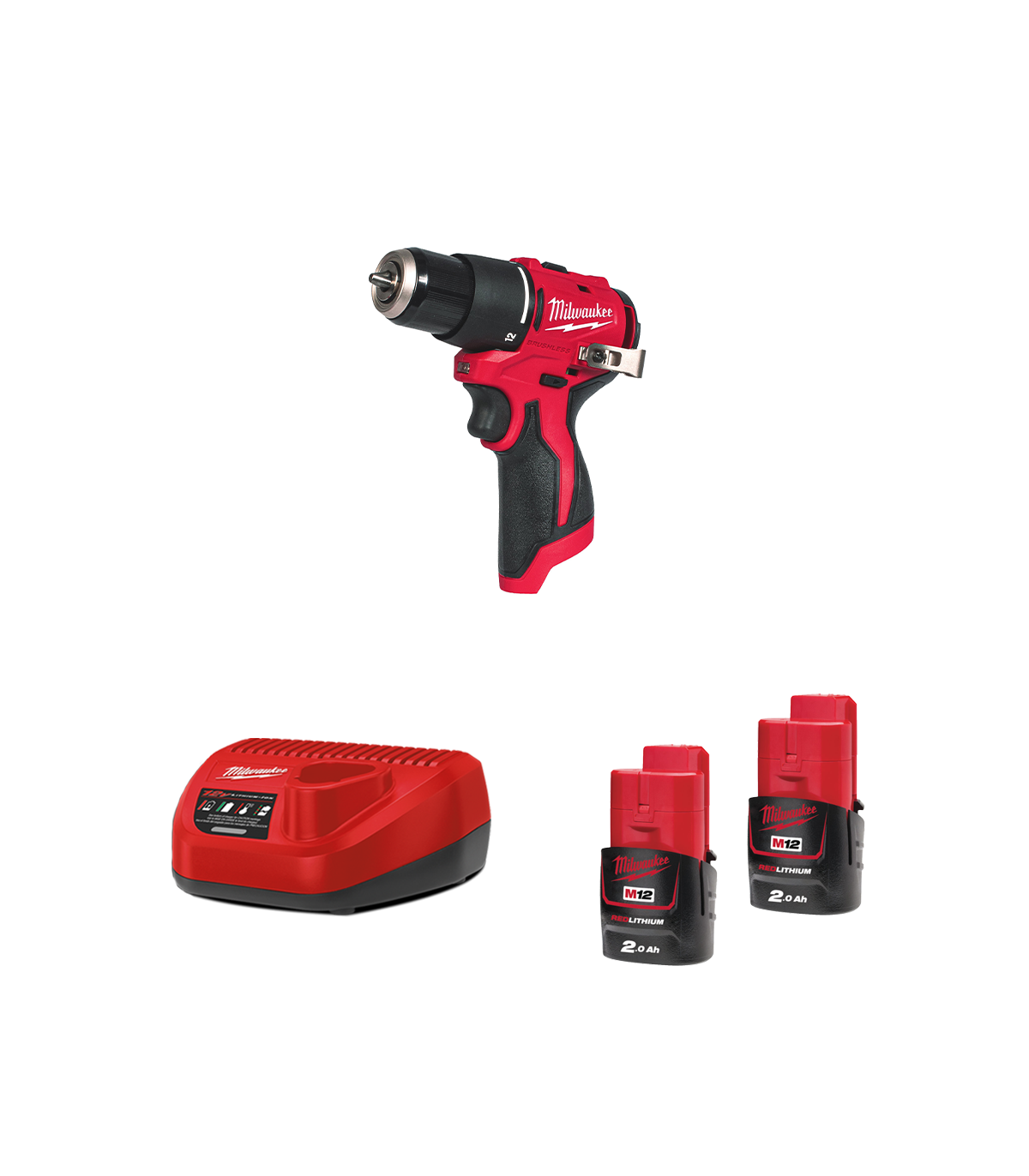 Perceuse visseuse à percussion 12V M12 BLPDRC-0 + 2 batteries 2 Ah 12 V + 1 chargeur C12C MILWAUKEE