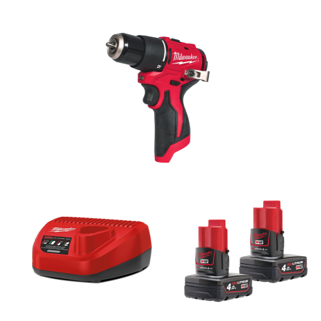 Perceuse visseuse à percussion 12V M12 BLPDRC-0 + 2 batteries 4 Ah 12 V + 1 chargeur C12C MILWAUKEE