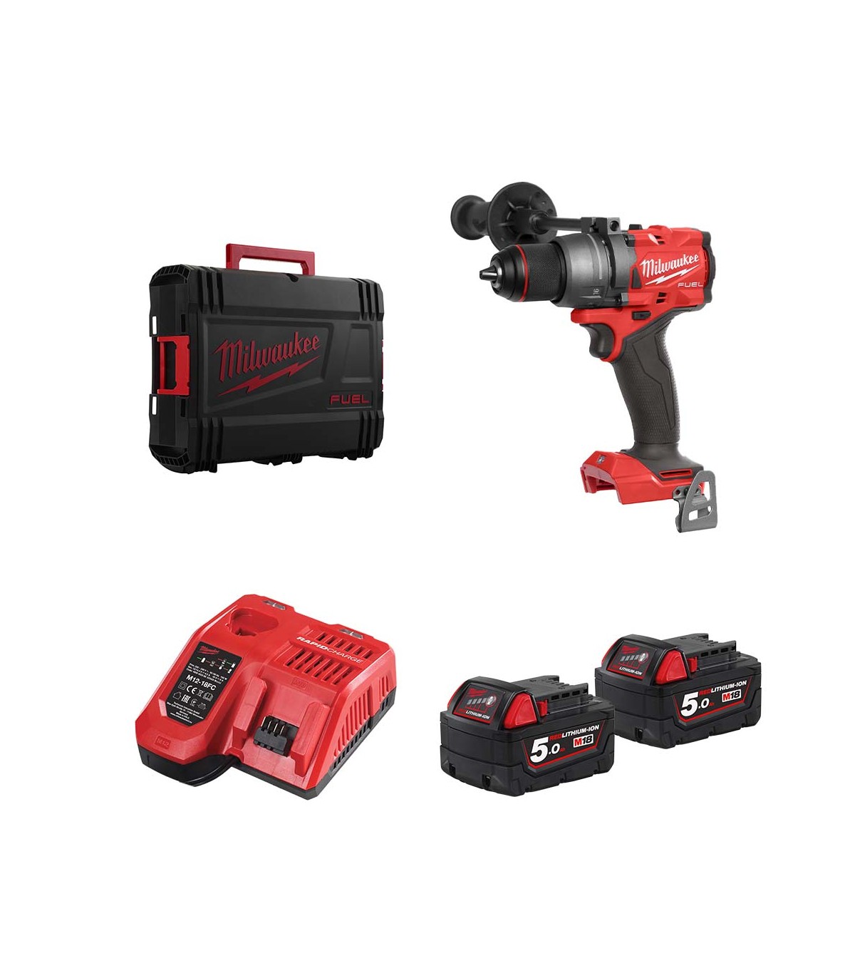 Perceuse visseuse 18V M18 FDD3-502X + 2 batteries 5 Ah + 1 chargeur M12-18 FC MILWAUKEE