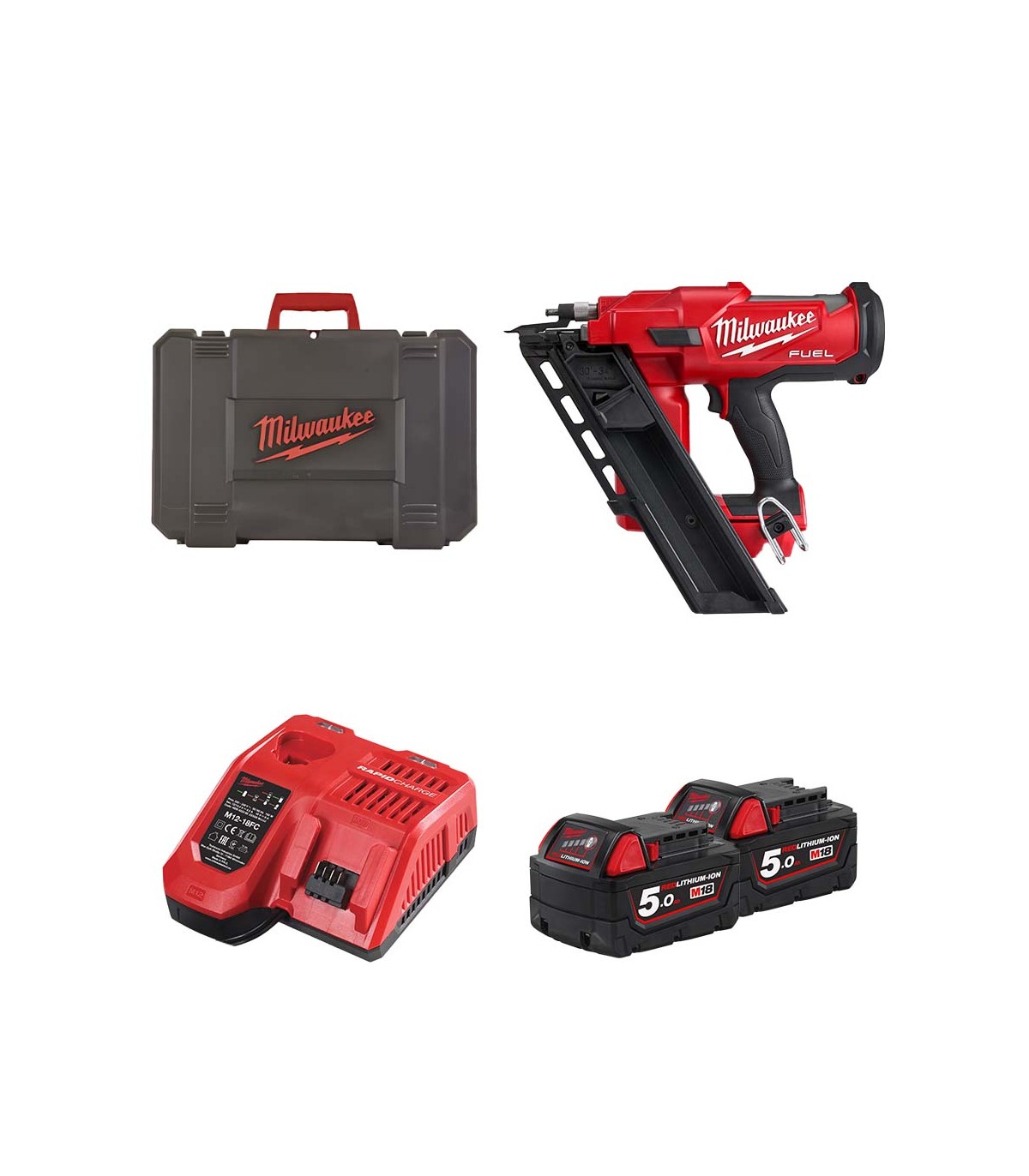 Cloueur de charpente M18 FFN-502C + 2 batteries 18V 5 Ah + 1 chargeur M12-18FC MILWAUKEE