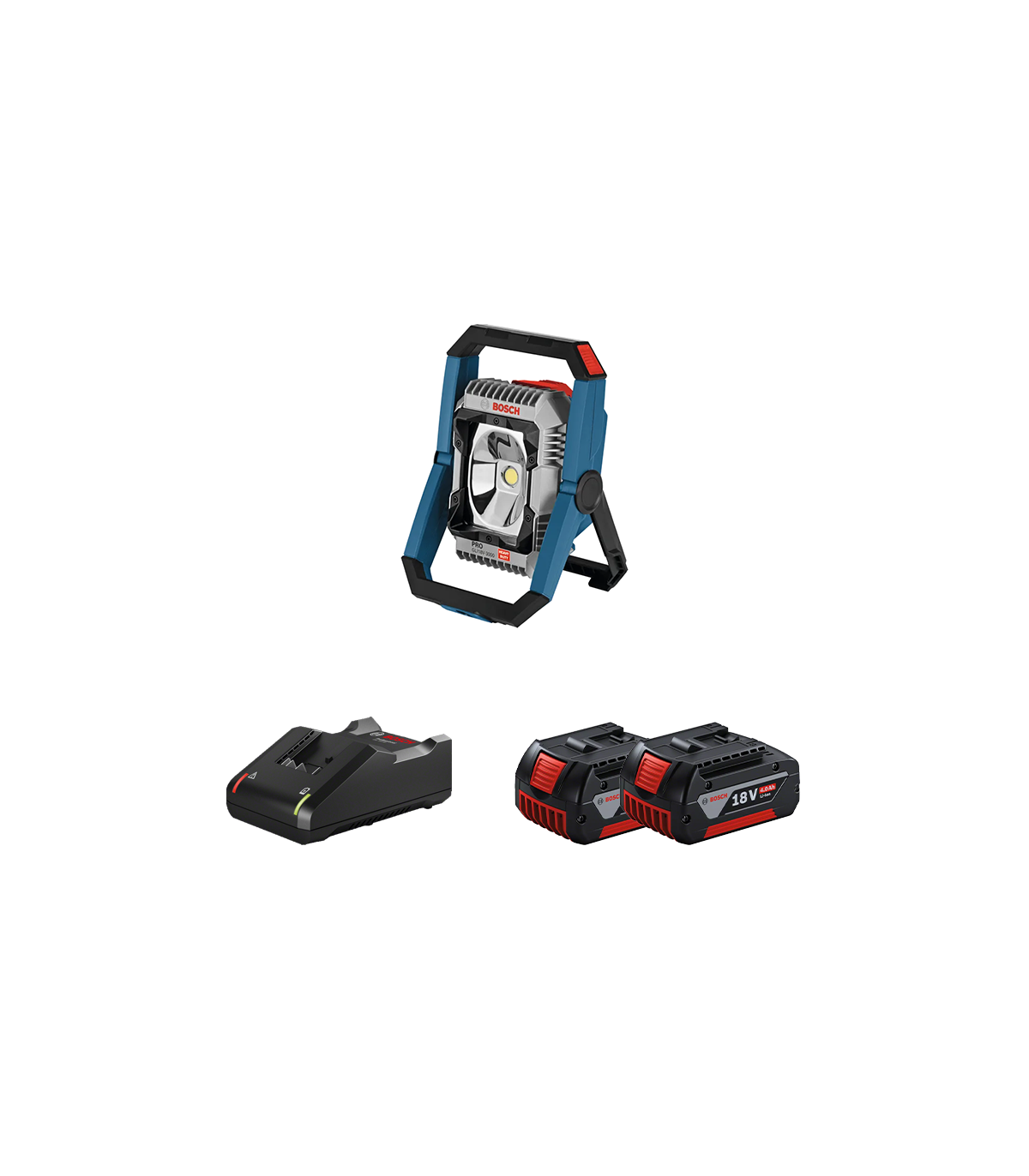 Projecteur de chantier GLI 18V-3000 + 2 batteries GBA 18V 4 Ah + 1 chargeur GAL 18V-40 BOSCH