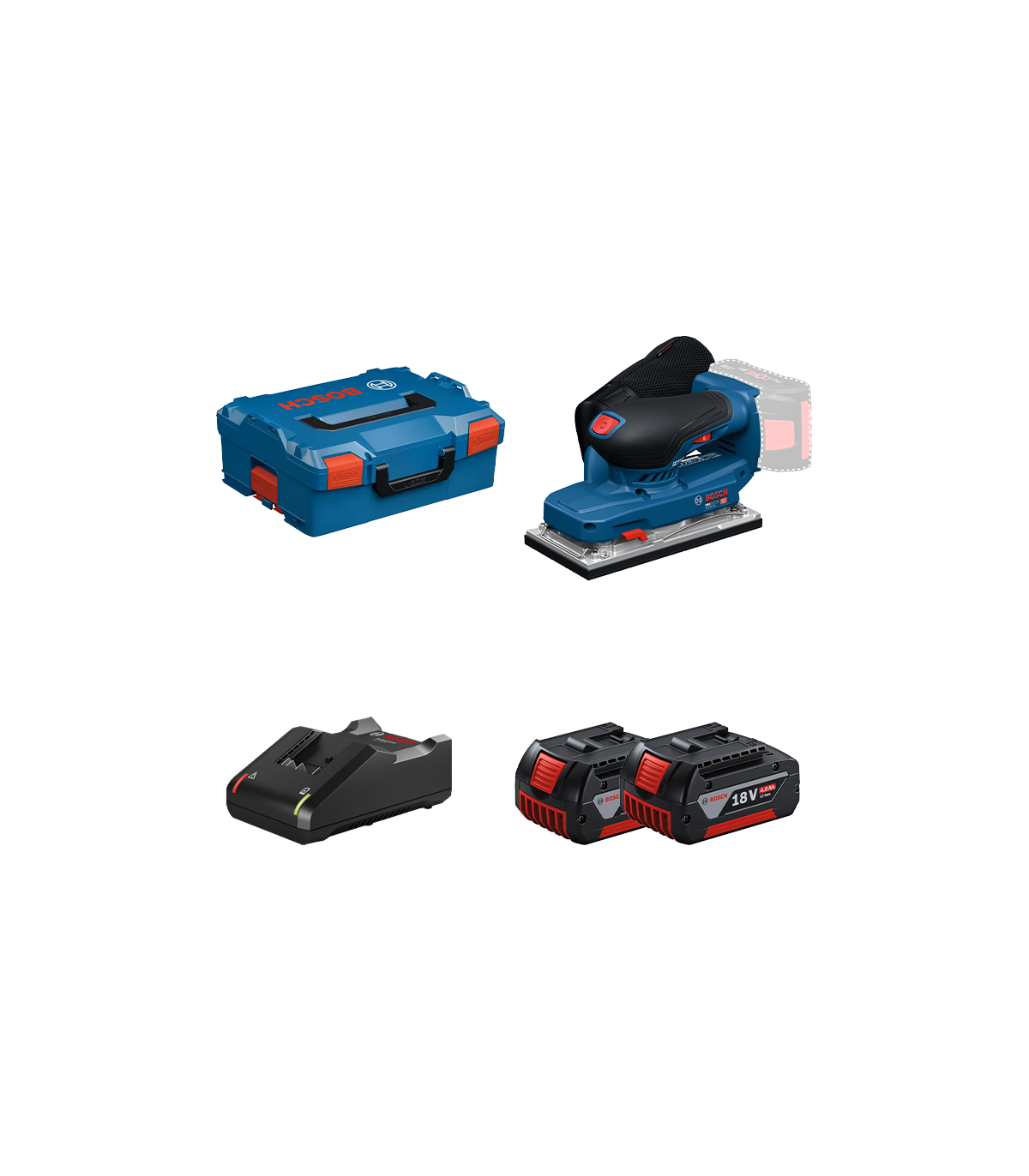 Ponceuse vibrante GSS 18V-18 + 2 batteries GBA 18V 4 Ah + 1 chargeur GAL 18V-40 BOSCH