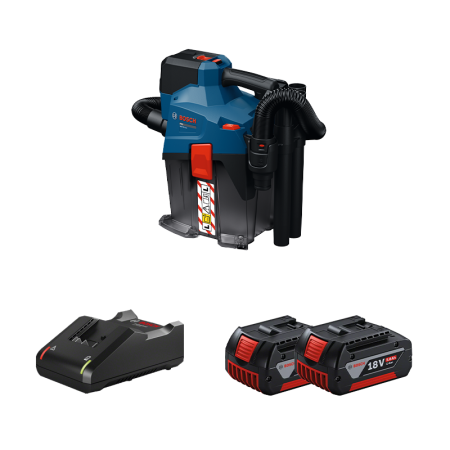 Aspirateur à batterie eau et poussière GAS 18V-6LS + 2 batteries GBA 18V 5 Ah + 1 chargeur GAL 18V-40 BOSCH