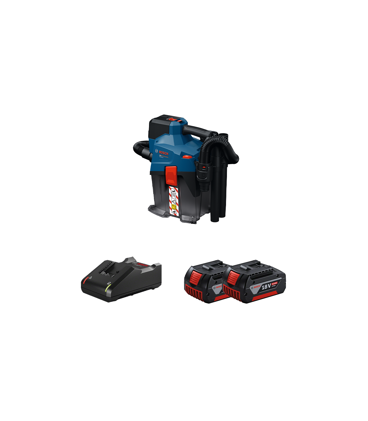 Aspirateur à batterie eau et poussière GAS 18V-6LS + 2 batteries GBA 18V 5 Ah + 1 chargeur GAL 18V-40 BOSCH
