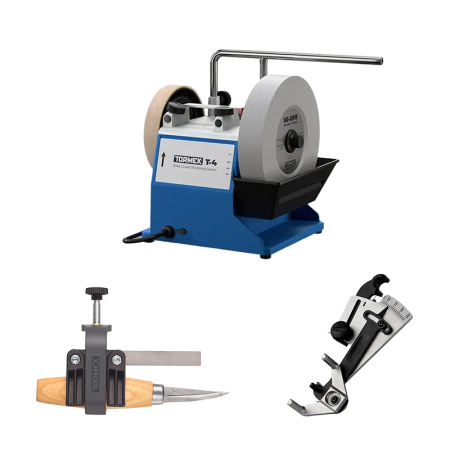 Affûteuse T4 + Dispositif pour mini-couteaux SVM-00 + Régleur d'angle pour couteaux KS-123 TORMEK