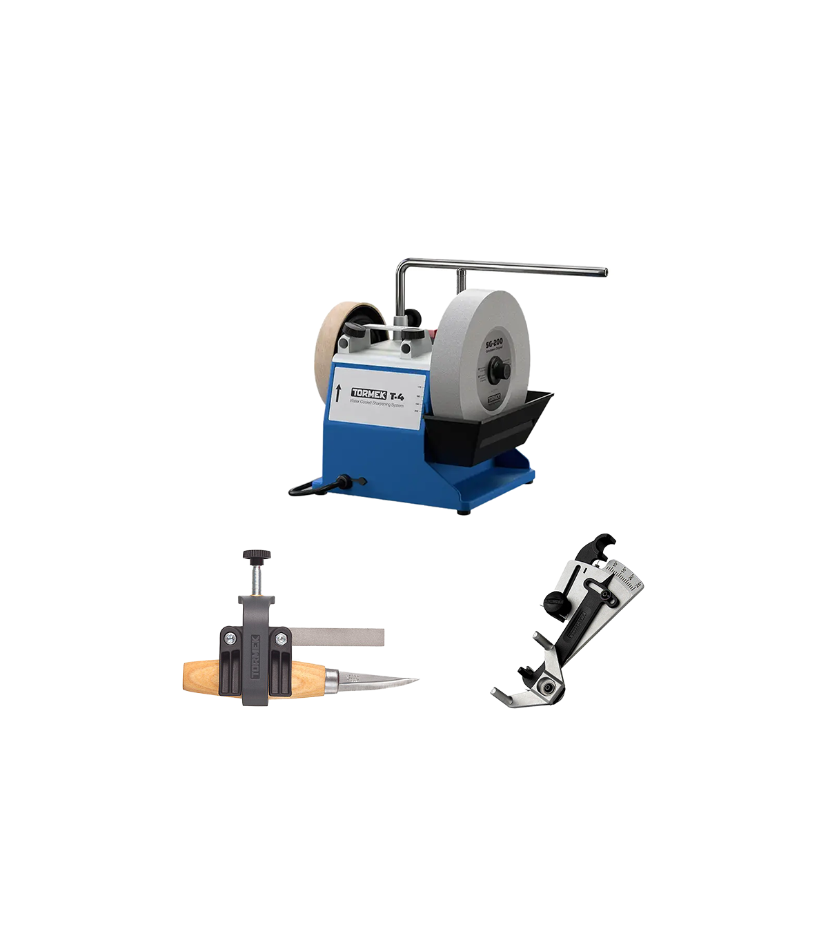 Affûteuse T4 + Dispositif pour mini-couteaux SVM-00 + Régleur d'angle pour couteaux KS-123 TORMEK