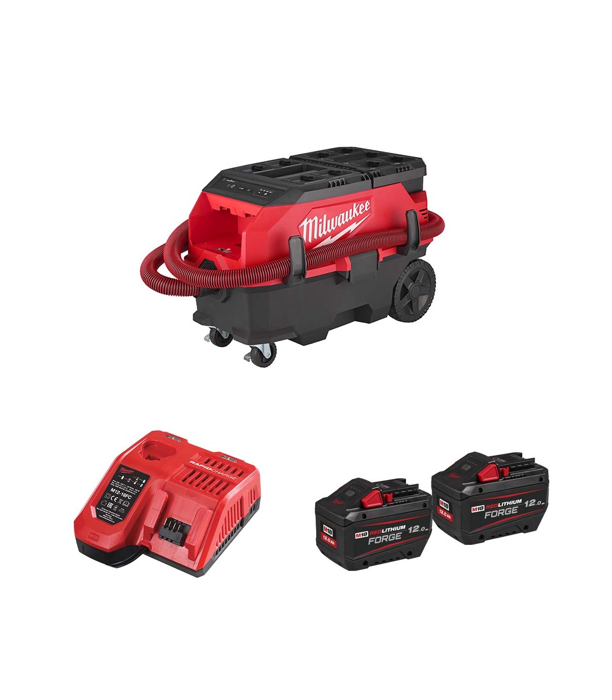 Aspirateur 18V M18 ONEF2VC34M-0 CLASSE M + 2 batteries Forge 18V 12 Ah + 1 chargeur M12-18 FC MILWAUKEE