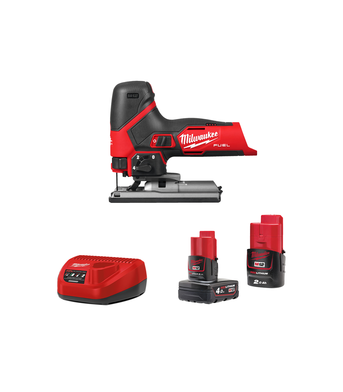 Scie sauteuse 12V M12 FJS-422X + 1 batterie 12V 2 Ah + 1 batterie 12V 4 Ah + 1 chargeur 12V C12-C MILWAUKEE