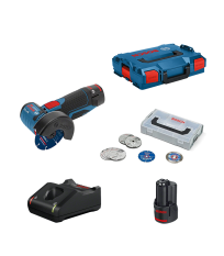 Pack Meuleuse Ø76 mm GWS 12V-76 + 1 batterie 12V 2 Ah + chargeur GAL 12V-40 + Coffret 9 disques BOSCH