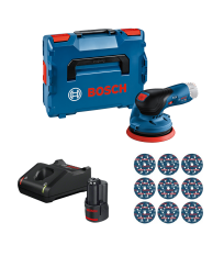 Ponceuse excentrique Ø125 mm GEX 12V-125 + 1 Batterie GBA 12V 3 Ah + 1 chargeur GAL 12V-40 + Coffret de 9 abrasifs O780 Ø125 mm