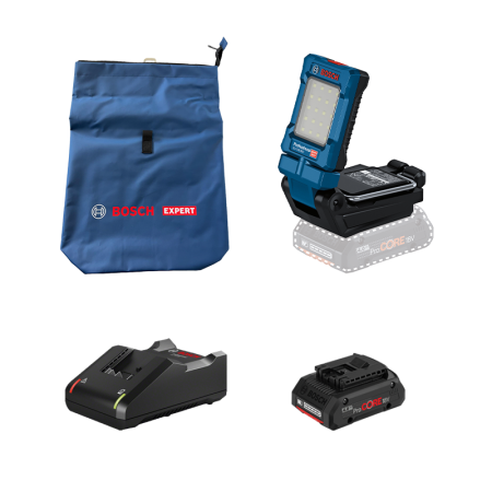Lampe GLI 18V-800 + 1 Batterie ProCORE 18V 4 Ah + 1 Chargeur GAL 18V-40 + 1 Sac à dos pour outils EXPERT BOSCH