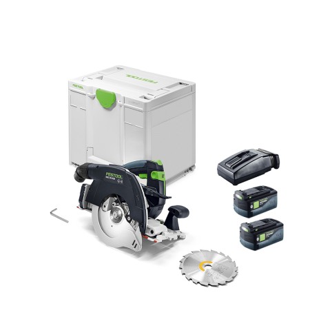Scie circulaire à capot basculant Ø160 mm 18V HKC 55 KEB-Basic + 2 batteries 18V 5 Ah HP-ASI + 1 chargeur TCL 6 FESTOOL
