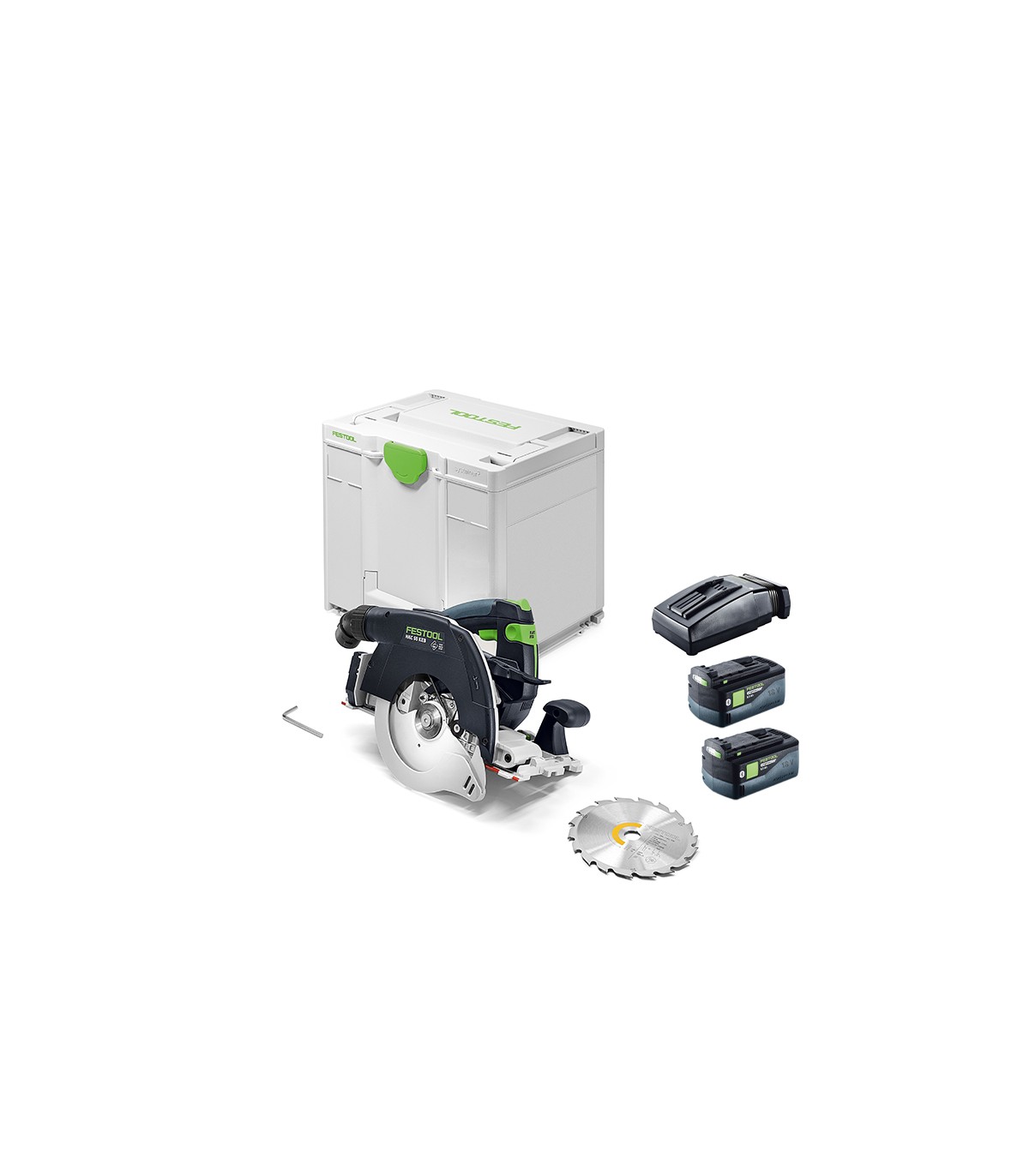 Scie circulaire à capot basculant Ø160 mm 18V HKC 55 KEB-Basic + 2 batteries 18V 5 Ah HP-ASI + 1 chargeur TCL 6 FESTOOL