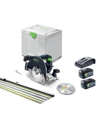 Scie circulaire à capot basculant Ø160 mm 18V HKC 55 KEB-Basic + 2 batteries 18V 5 Ah HP-ASI + 1 chargeur TCL 6 + rail FSK 420 F