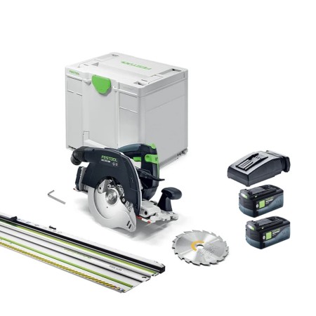Scie circulaire à capot basculant Ø160 mm 18V HKC 55 KEB-Basic + 2 batteries 18V 5 Ah HP-ASI + 1 chargeur TCL 6 + rail FSK 420 F