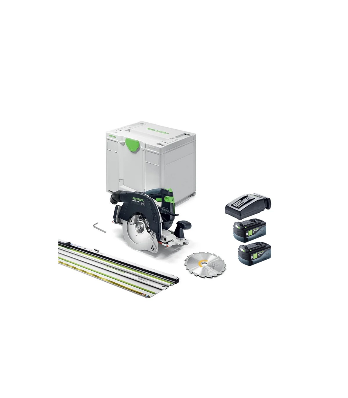 Scie circulaire à capot basculant Ø160 mm 18V HKC 55 KEB-Basic + 2 batteries 18V 5 Ah HP-ASI + 1 chargeur TCL 6 + rail FSK 420 F